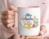 Personalized Teacher Coffee Mug, Custom Teacher Name Gift, Floral Teacher Mug, Teacher Appreciation Present, Classroom Gift