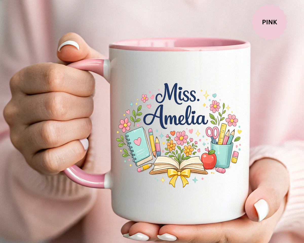 Personalized Teacher Coffee Mug, Custom Teacher Name Gift, Floral Teacher Mug, Teacher Appreciation Present, Classroom Gift
