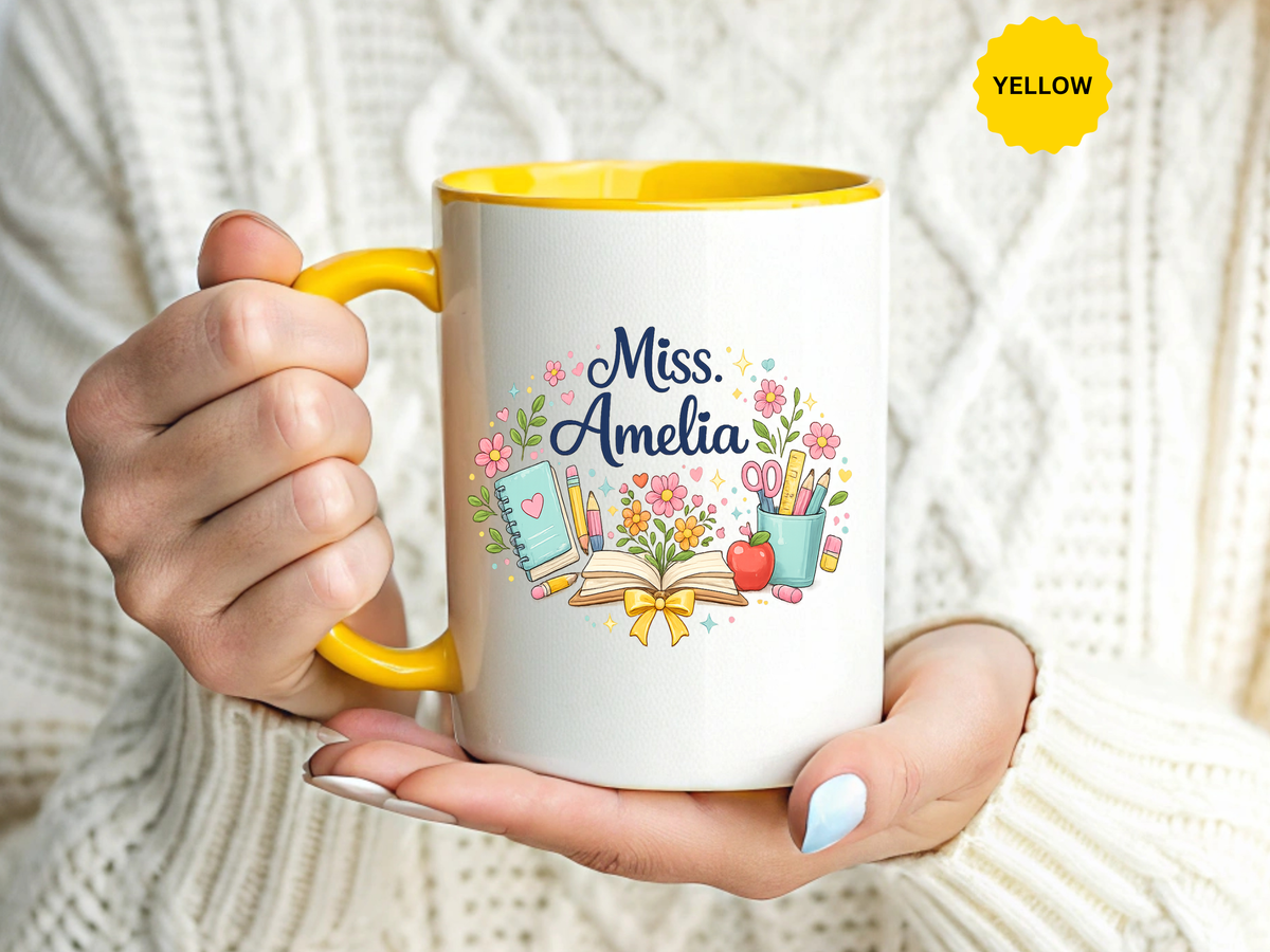 Personalized Teacher Coffee Mug, Custom Teacher Name Gift, Floral Teacher Mug, Teacher Appreciation Present, Classroom Gift