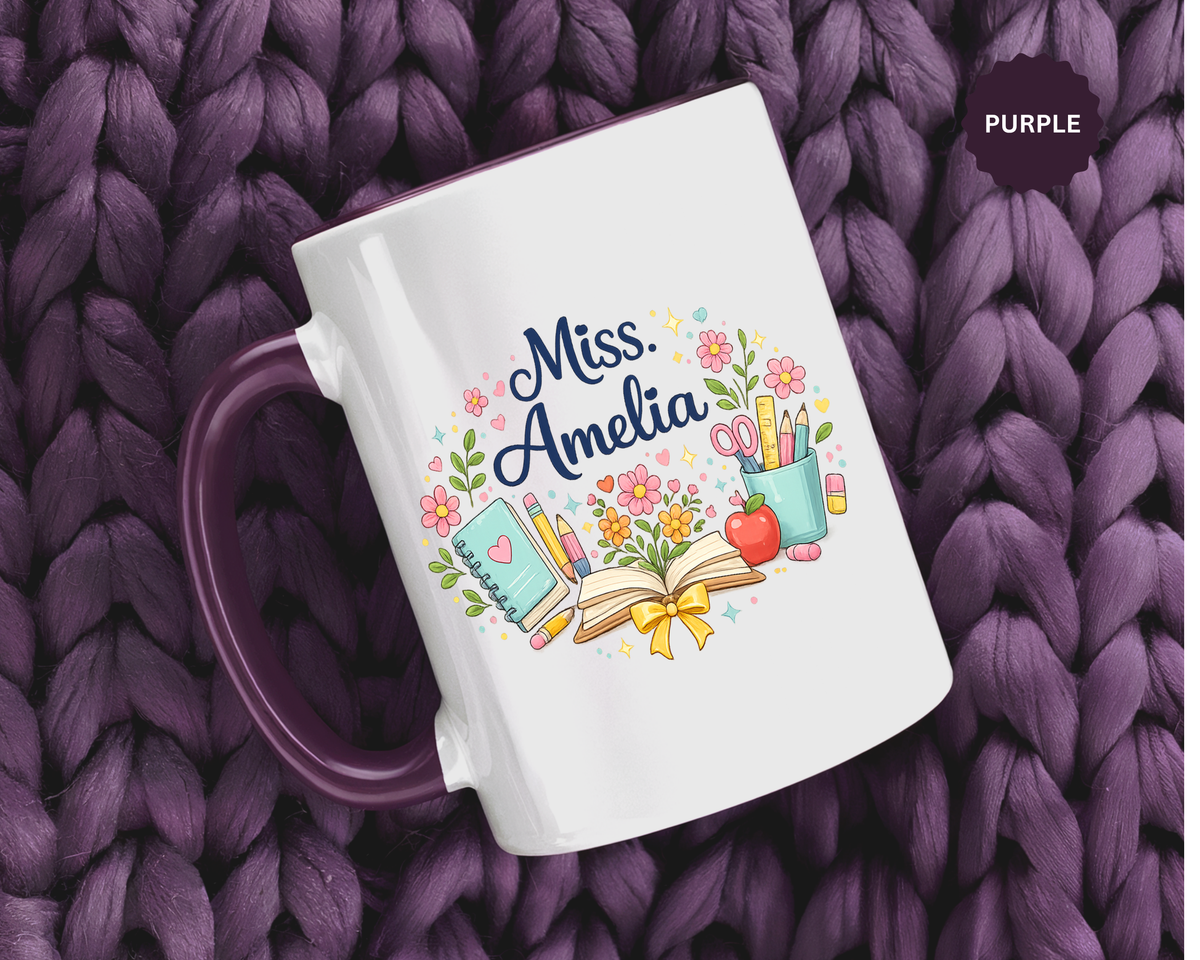 Personalized Teacher Coffee Mug, Custom Teacher Name Gift, Floral Teacher Mug, Teacher Appreciation Present, Classroom Gift