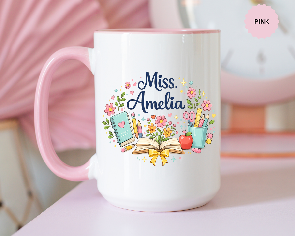 Personalized Teacher Coffee Mug, Custom Teacher Name Gift, Floral Teacher Mug, Teacher Appreciation Present, Classroom Gift