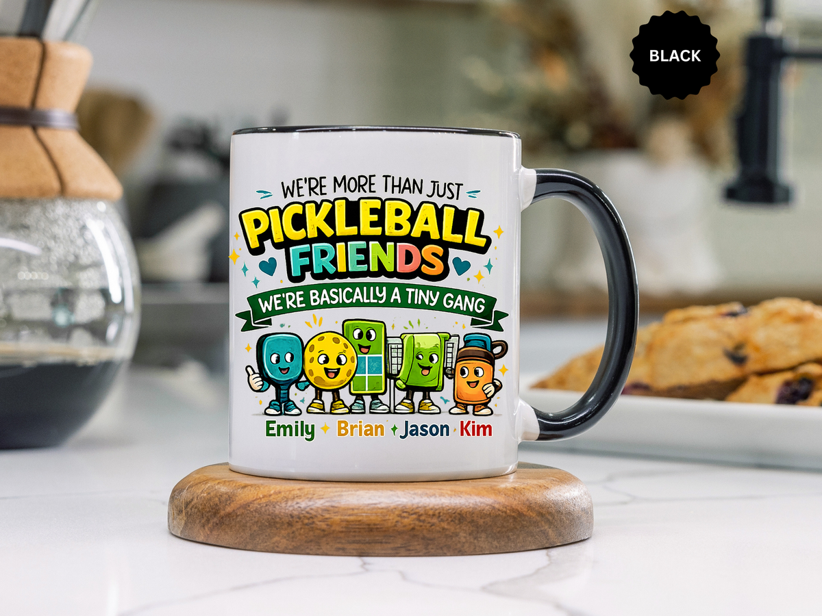 Personalized Pickleball Friends Mug, Custom Pickleball Team Coffee Mug with Names, Funny Pickleball Gift for Teammates and Best Friends