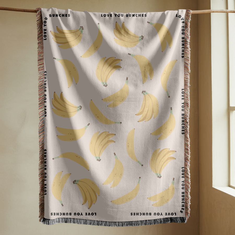 Banana Pattern Woven Blanket, Cute Fruit Throw Blanket, Comfort Color Cozy Home Decor, Whimsical Kitchen Gift, Botanical Couch Blanket
