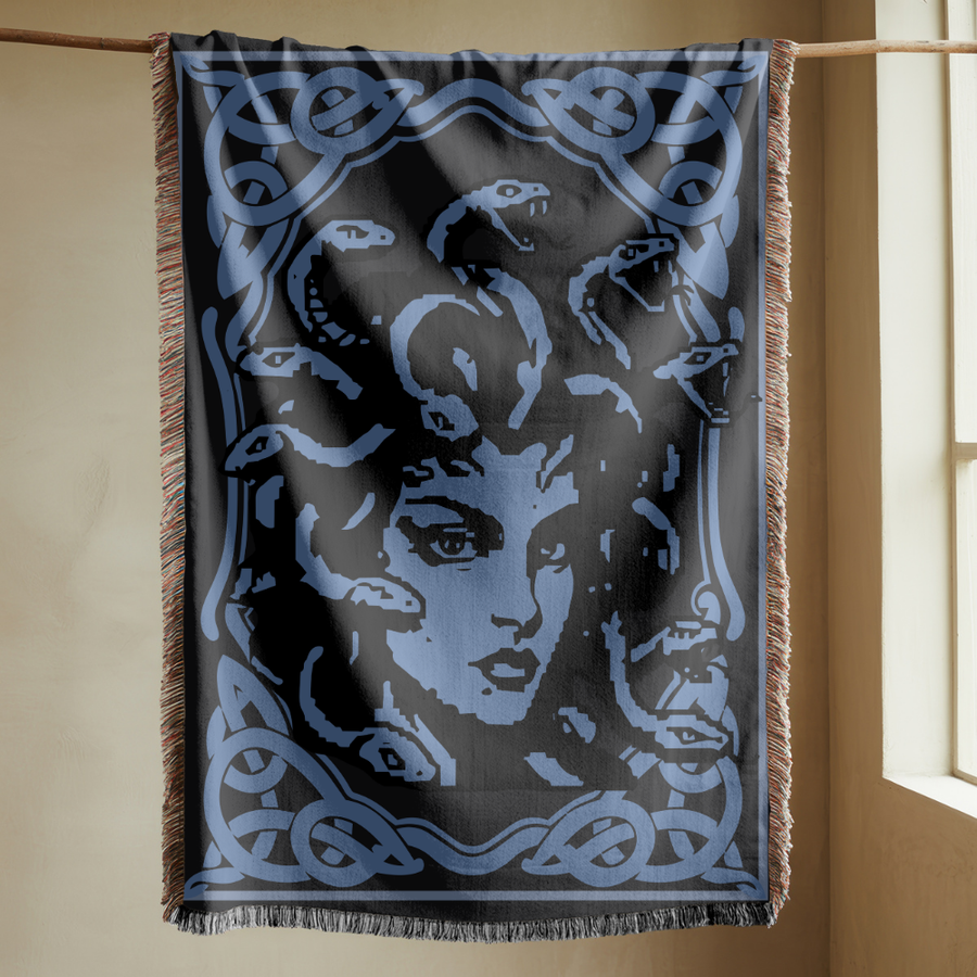 Medusa Gothic Woven Blanket, Dark Mythology Throw Blanket, Comfort Color Greek Mythology Blanket, Gothic Home Decor, Fantasy Art Gift