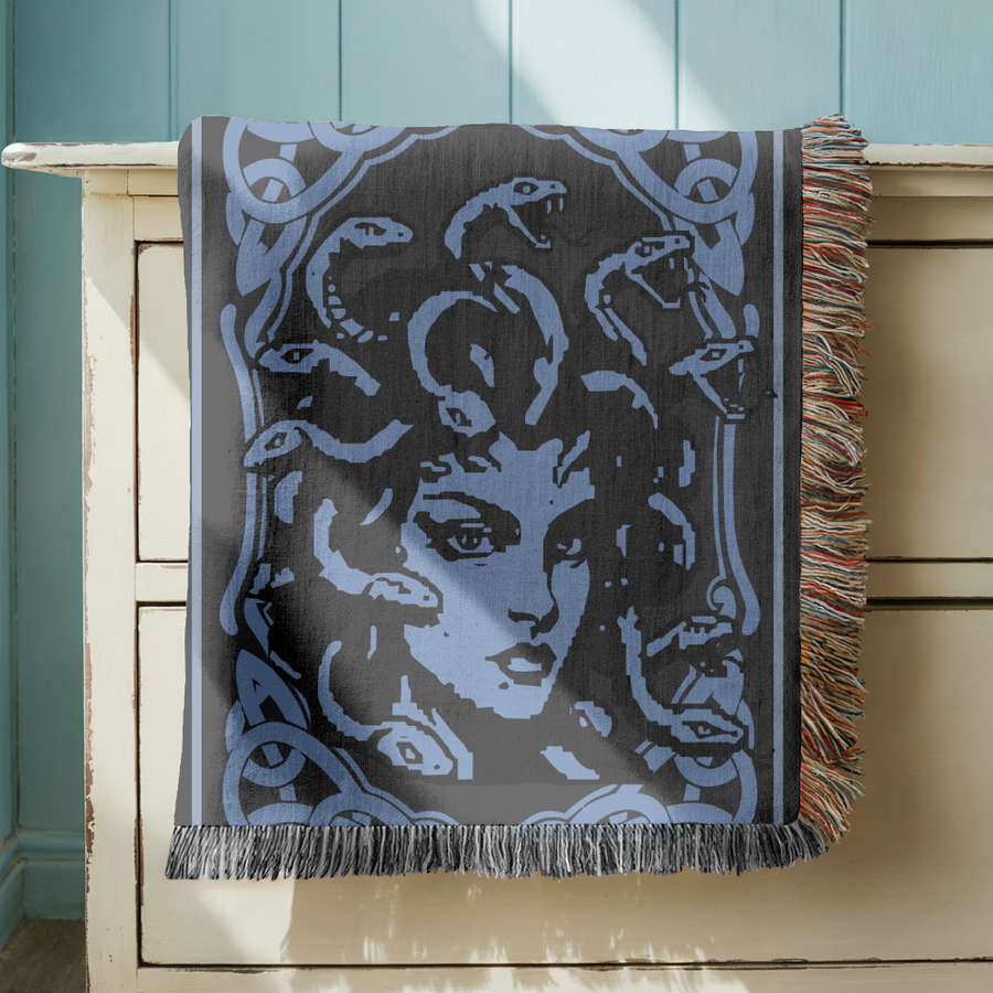 Medusa Gothic Woven Blanket, Dark Mythology Throw Blanket, Comfort Color Greek Mythology Blanket, Gothic Home Decor, Fantasy Art Gift