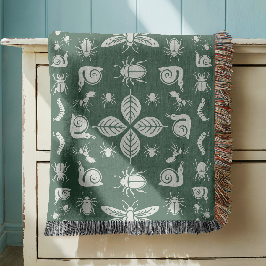 Nature Insect Woven Blanket, Botanical Bug Throw Blanket, Comfort Color Cottagecore Blanket, Forest Wildlife Home Decor