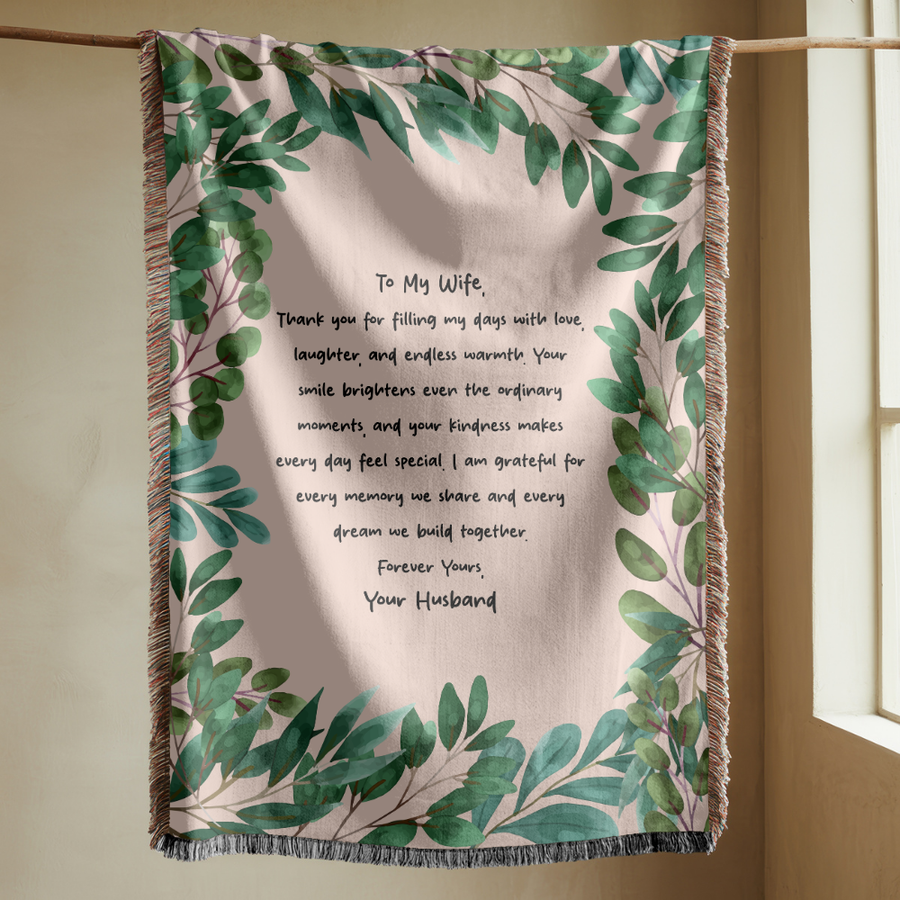 Personalized Wife Letter Woven Blanket, Custom Love Message Throw Blanket, Comfort Color Anniversary Gift for Wife