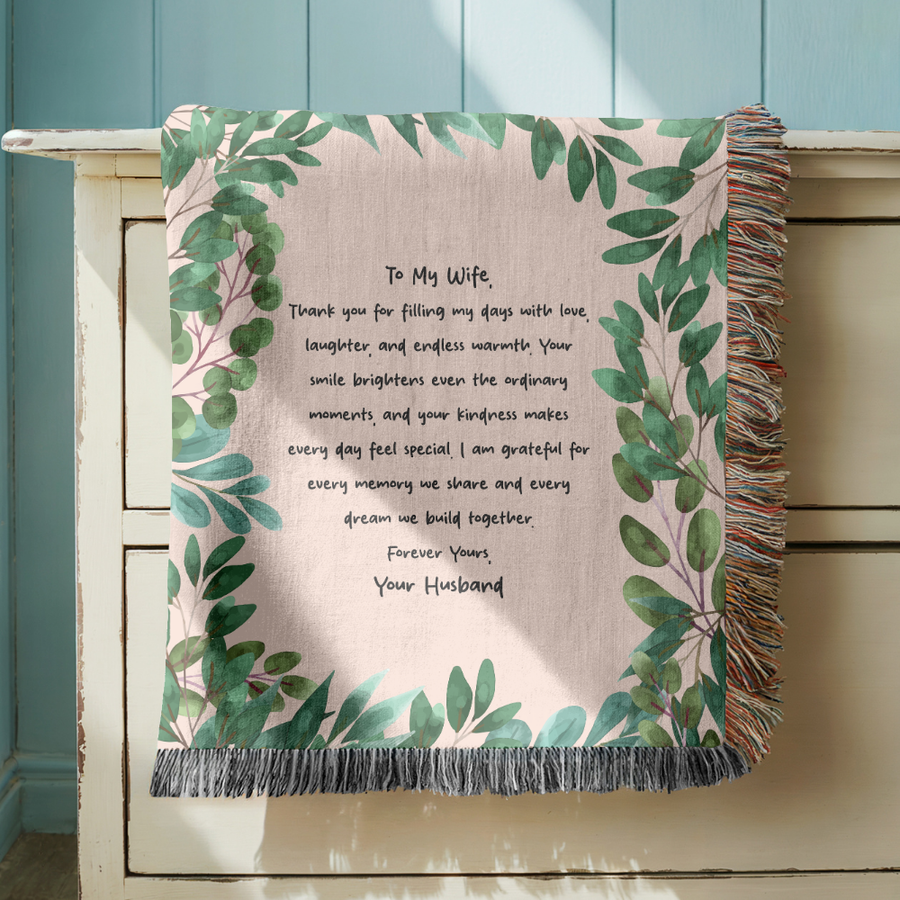 Personalized Wife Letter Woven Blanket, Custom Love Message Throw Blanket, Comfort Color Anniversary Gift for Wife