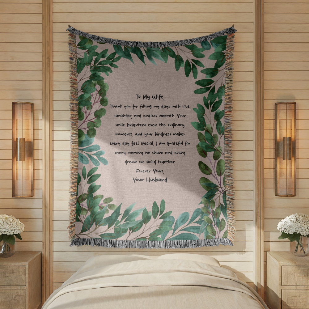 Personalized Wife Letter Woven Blanket, Custom Love Message Throw Blanket, Comfort Color Anniversary Gift for Wife
