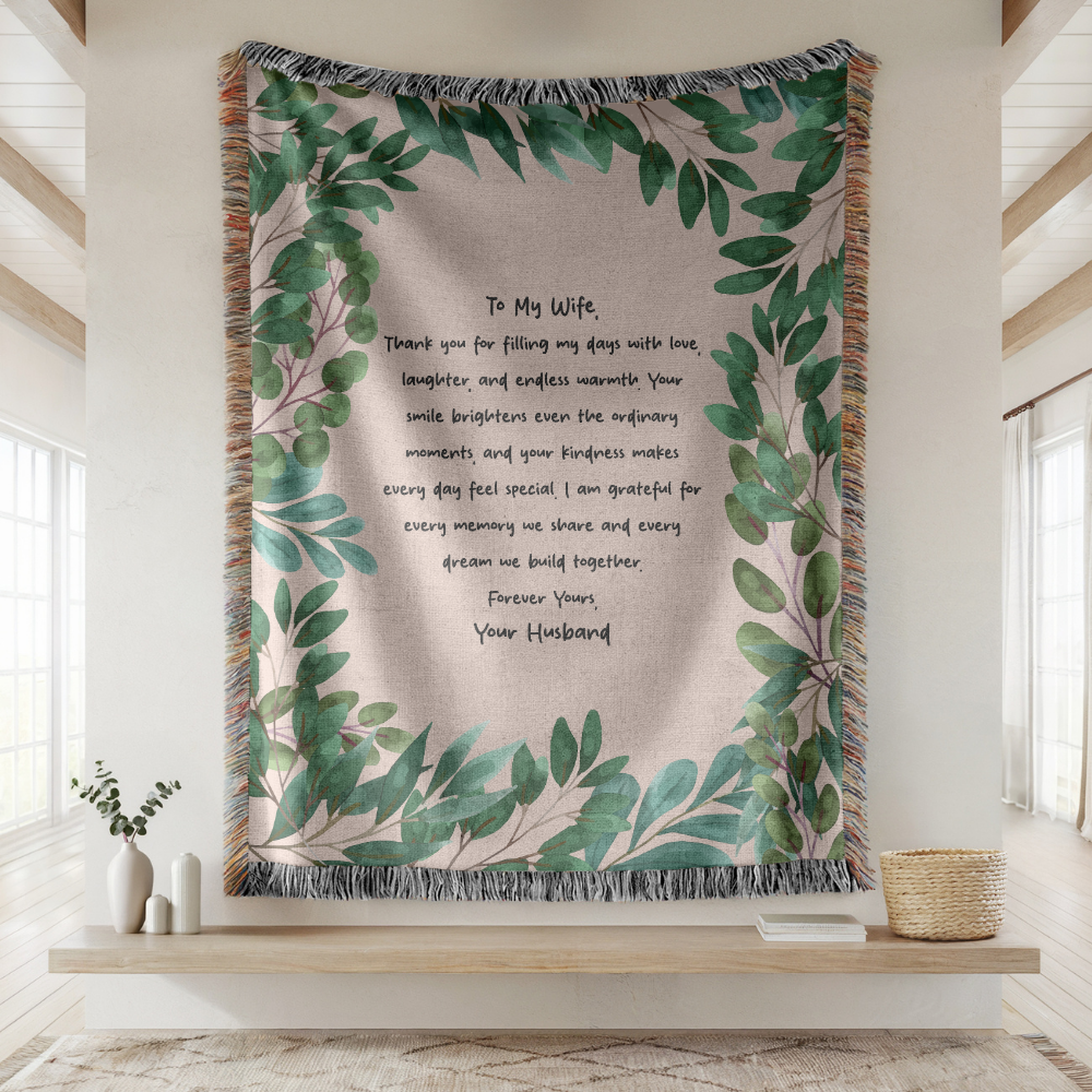 Personalized Wife Letter Woven Blanket, Custom Love Message Throw Blanket, Comfort Color Anniversary Gift for Wife