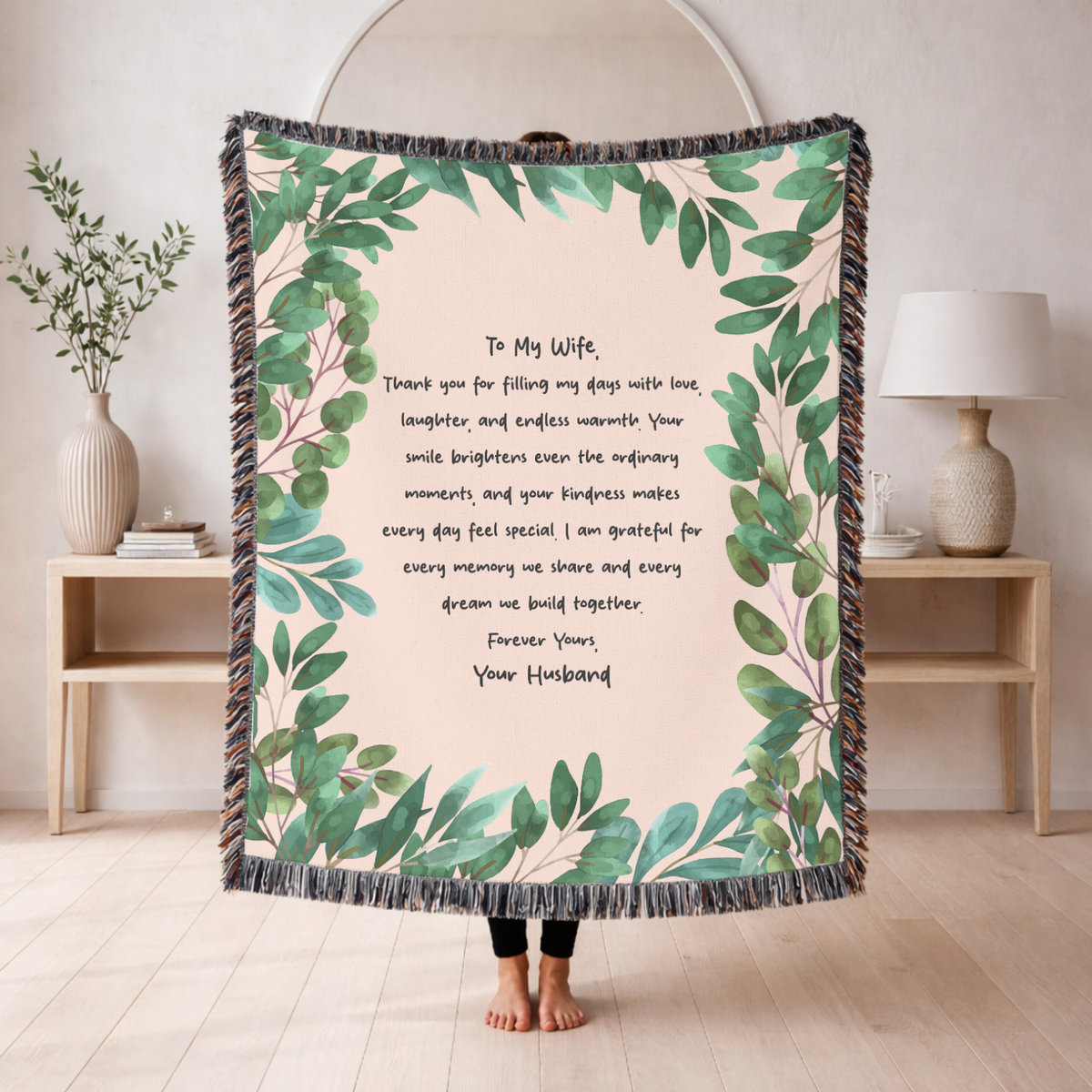 Personalized Wife Letter Woven Blanket, Custom Love Message Throw Blanket, Comfort Color Anniversary Gift for Wife
