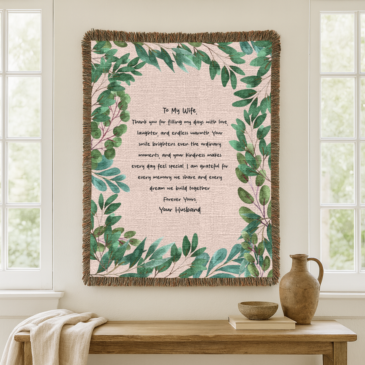 Personalized Wife Letter Woven Blanket, Custom Love Message Throw Blanket, Comfort Color Anniversary Gift for Wife