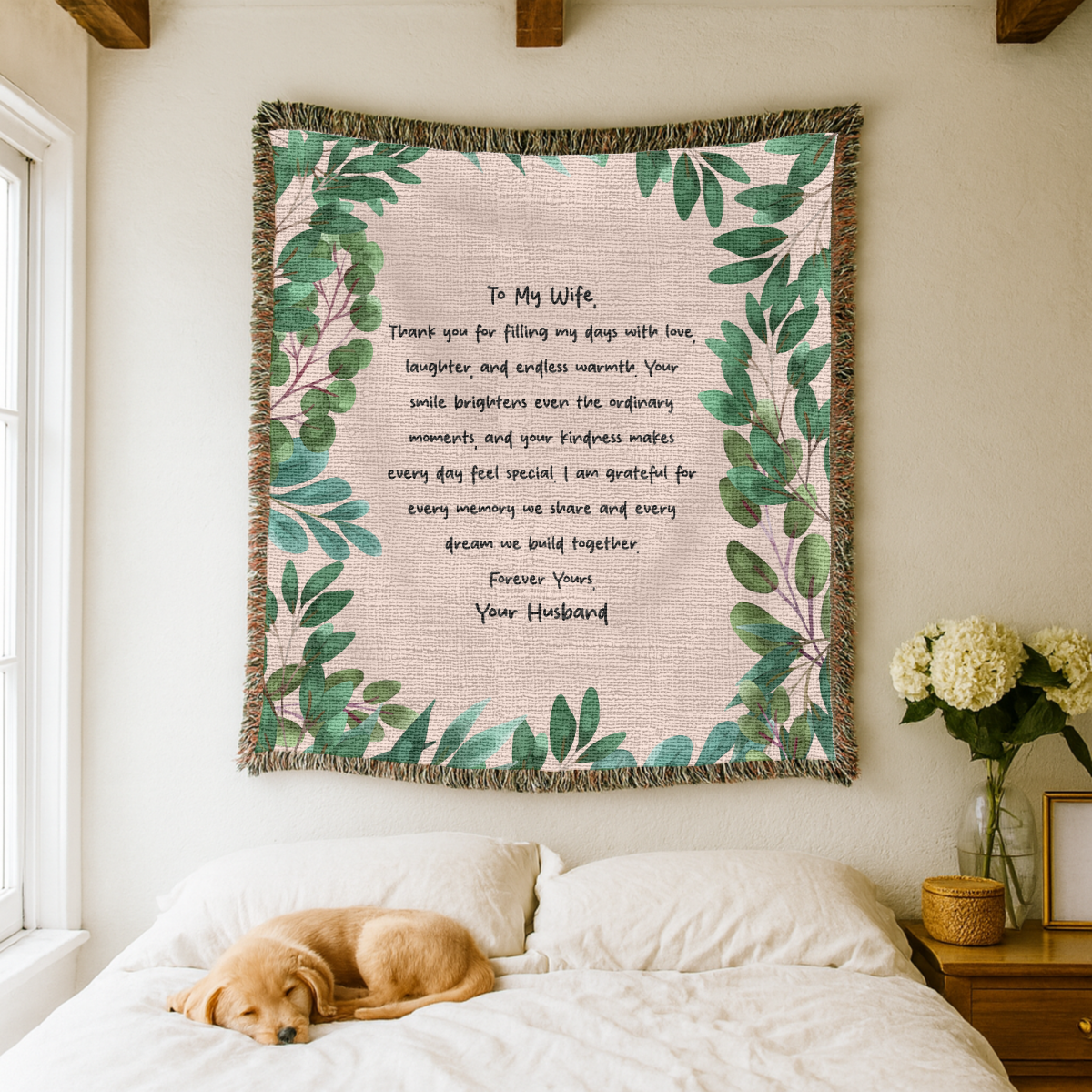 Personalized Wife Letter Woven Blanket, Custom Love Message Throw Blanket, Comfort Color Anniversary Gift for Wife
