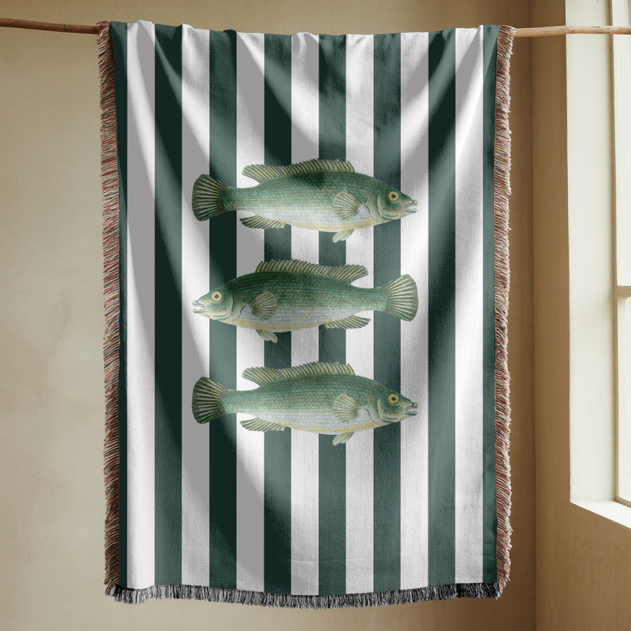 Vintage Fish Blanket, Comfort Color Throw, Coastal Fishing Decor, Nautical Lake House Blanket, Angler Gift, Fisherman Gift for Dad