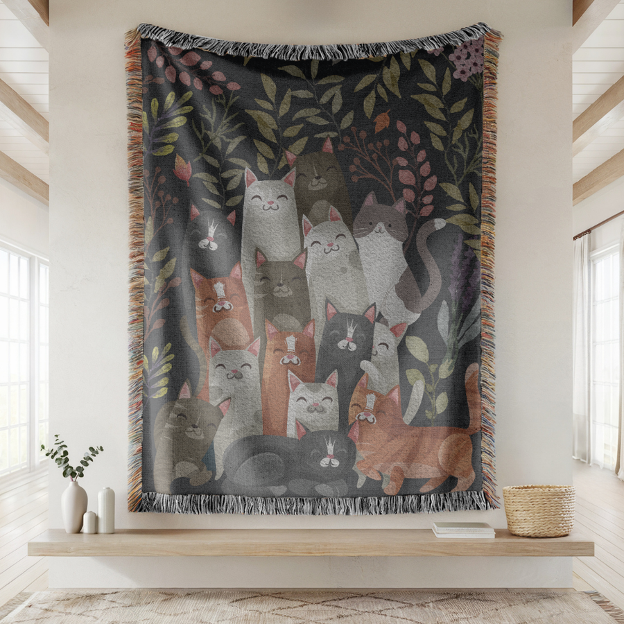 Cute Cat Blanket, Comfort Color Throw, Vintage Cottagecore Decor, Cozy Kitten Blanket, Cat Lover Gift, Whimsical Bedroom Throw