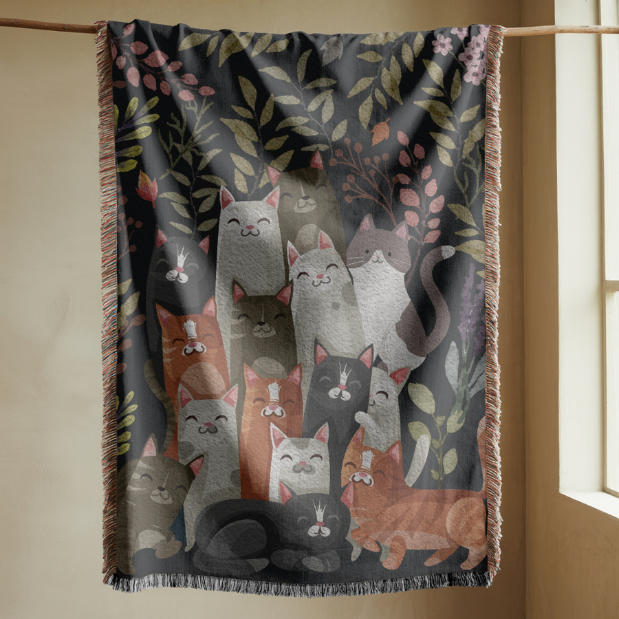 Cute Cat Blanket, Comfort Color Throw, Vintage Cottagecore Decor, Cozy Kitten Blanket, Cat Lover Gift, Whimsical Bedroom Throw