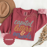 Capital Letters and Periods Bruh Sweatshirt, Funny Grammar Teacher Crewneck, English ELA Educator Gift, Back to School Pullover for Women