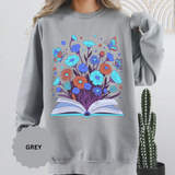 Book Lover Floral Sweatshirt, Open Book and Wildflower Crewneck, Reader Librarian Gift, Cozy Literary Pullover for Women and Teachers