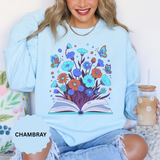Book Lover Floral Sweatshirt, Open Book and Wildflower Crewneck, Reader Librarian Gift, Cozy Literary Pullover for Women and Teachers