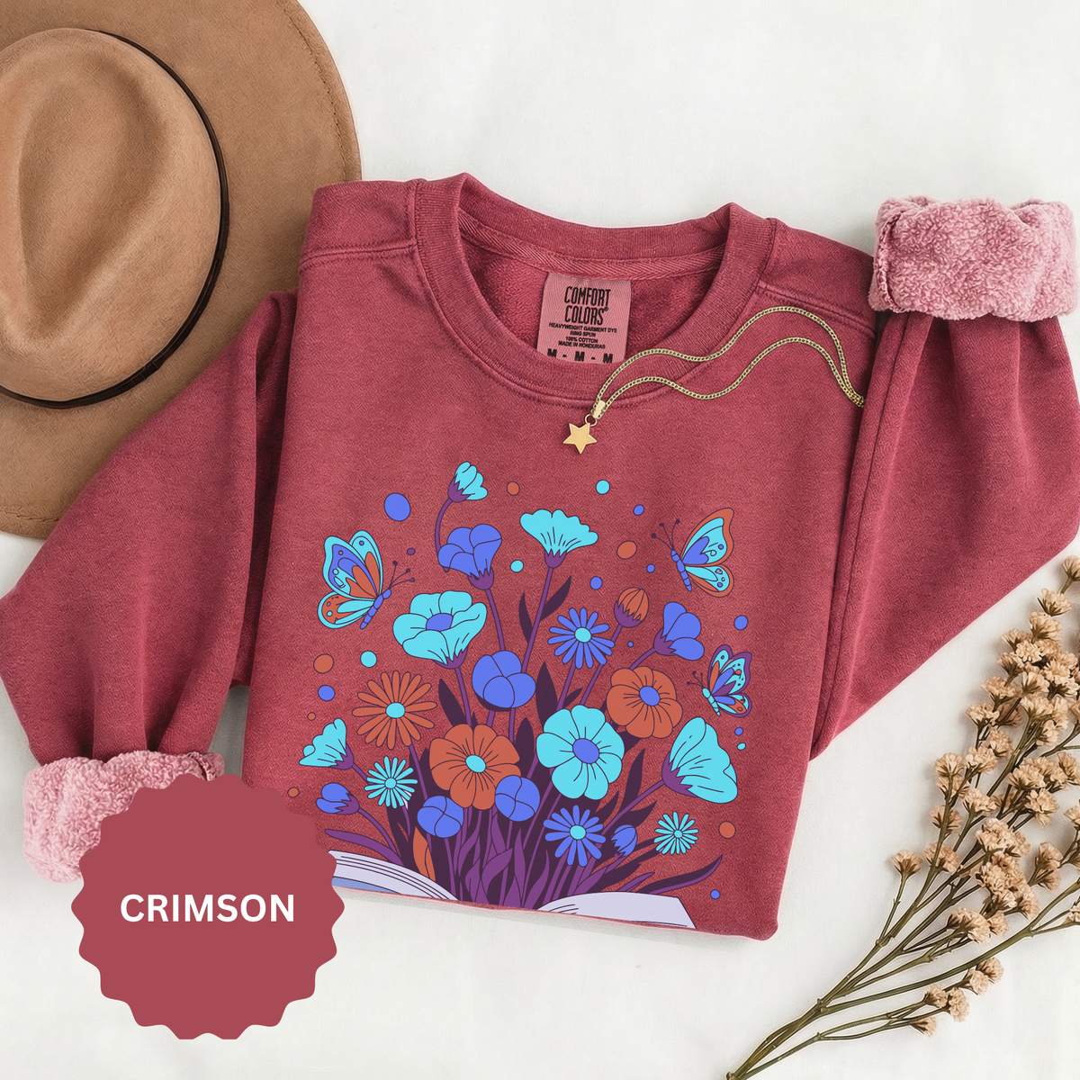 Book Lover Floral Sweatshirt, Open Book and Wildflower Crewneck, Reader Librarian Gift, Cozy Literary Pullover for Women and Teachers