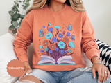 Book Lover Floral Sweatshirt, Open Book and Wildflower Crewneck, Reader Librarian Gift, Cozy Literary Pullover for Women and Teachers