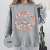 Floral Peace Sign Sweatshirt, Retro Daisy Crewneck for Women, Hippie Flower Gift, Cozy Boho Pullover for Festivals and Everyday Wear