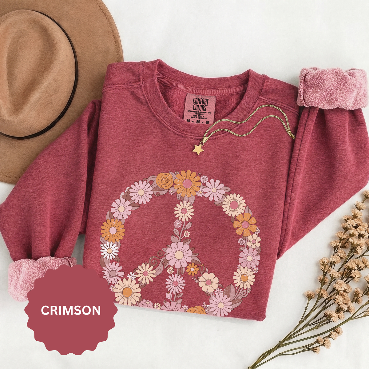 Floral Peace Sign Sweatshirt, Retro Daisy Crewneck for Women, Hippie Flower Gift, Cozy Boho Pullover for Festivals and Everyday Wear