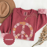 Floral Peace Sign Sweatshirt, Retro Daisy Crewneck for Women, Hippie Flower Gift, Cozy Boho Pullover for Festivals and Everyday Wear