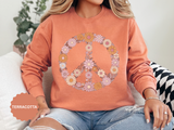 Floral Peace Sign Sweatshirt, Retro Daisy Crewneck for Women, Hippie Flower Gift, Cozy Boho Pullover for Festivals and Everyday Wear