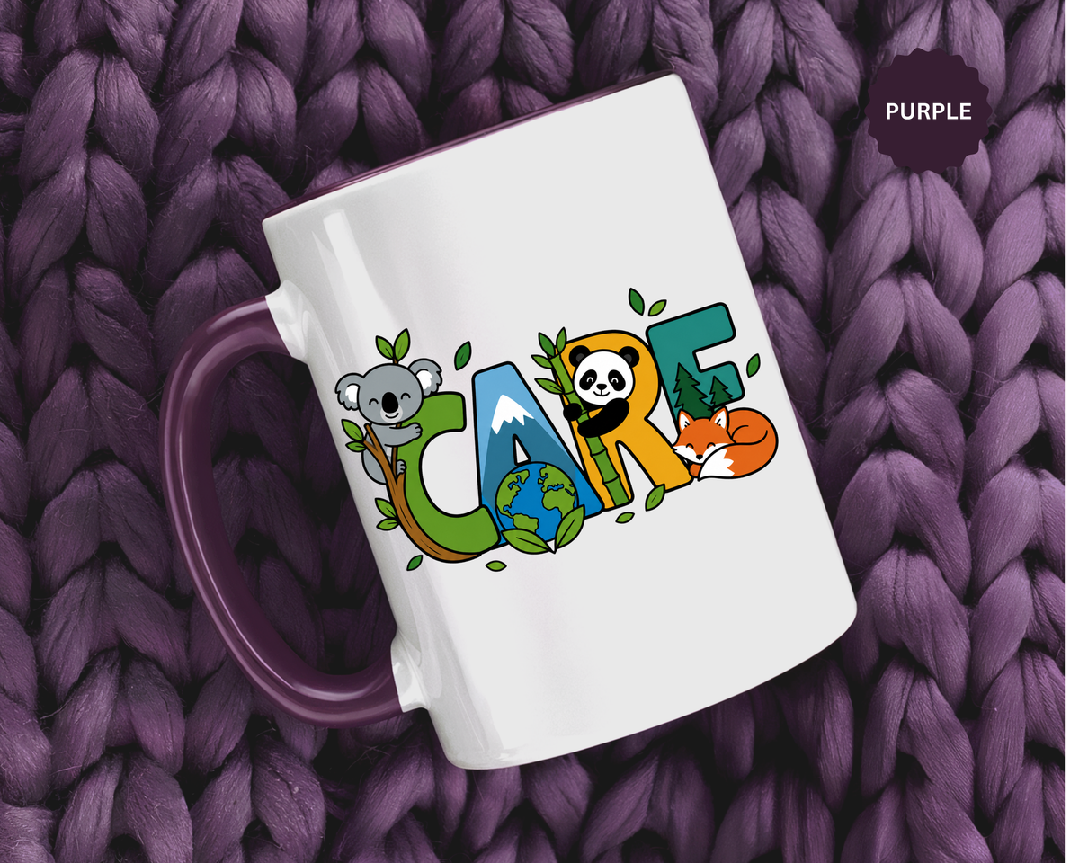 Earth Care Animal Mug, Eco Awareness Coffee Cup, Cute Wildlife Conservation Gift for Nature Lover, Earth Day Gift for Teacher or Mom