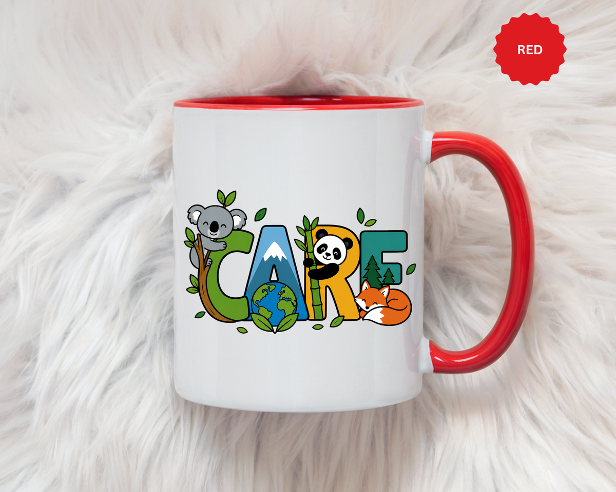 Earth Care Animal Mug, Eco Awareness Coffee Cup, Cute Wildlife Conservation Gift for Nature Lover, Earth Day Gift for Teacher or Mom
