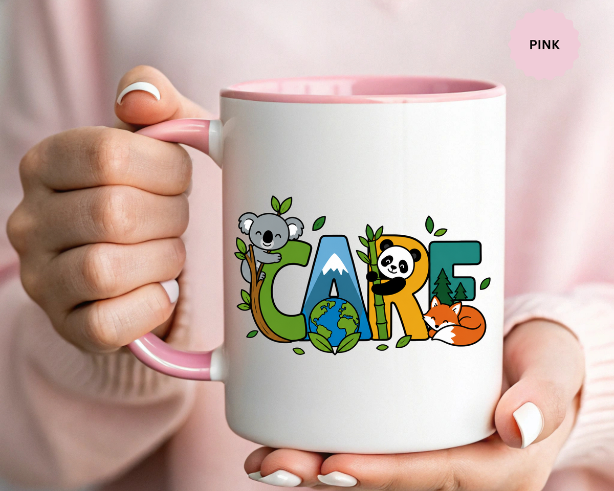 Earth Care Animal Mug, Eco Awareness Coffee Cup, Cute Wildlife Conservation Gift for Nature Lover, Earth Day Gift for Teacher or Mom