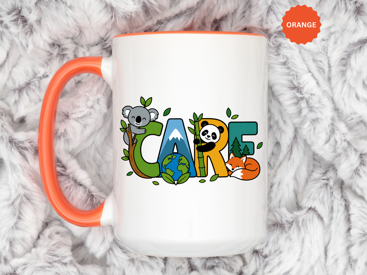 Earth Care Animal Mug, Eco Awareness Coffee Cup, Cute Wildlife Conservation Gift for Nature Lover, Earth Day Gift for Teacher or Mom