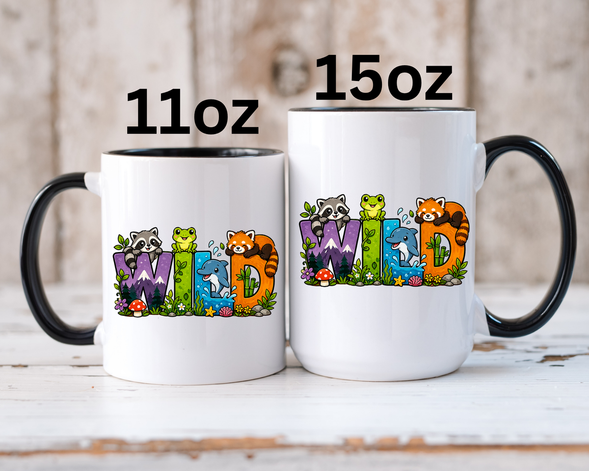 Wild Animal Mug, Colorful Nature Coffee Cup, Cute Wildlife Lover Gift for Kids, Zoo Teacher Classroom Drinkware, Birthday Present for Kids