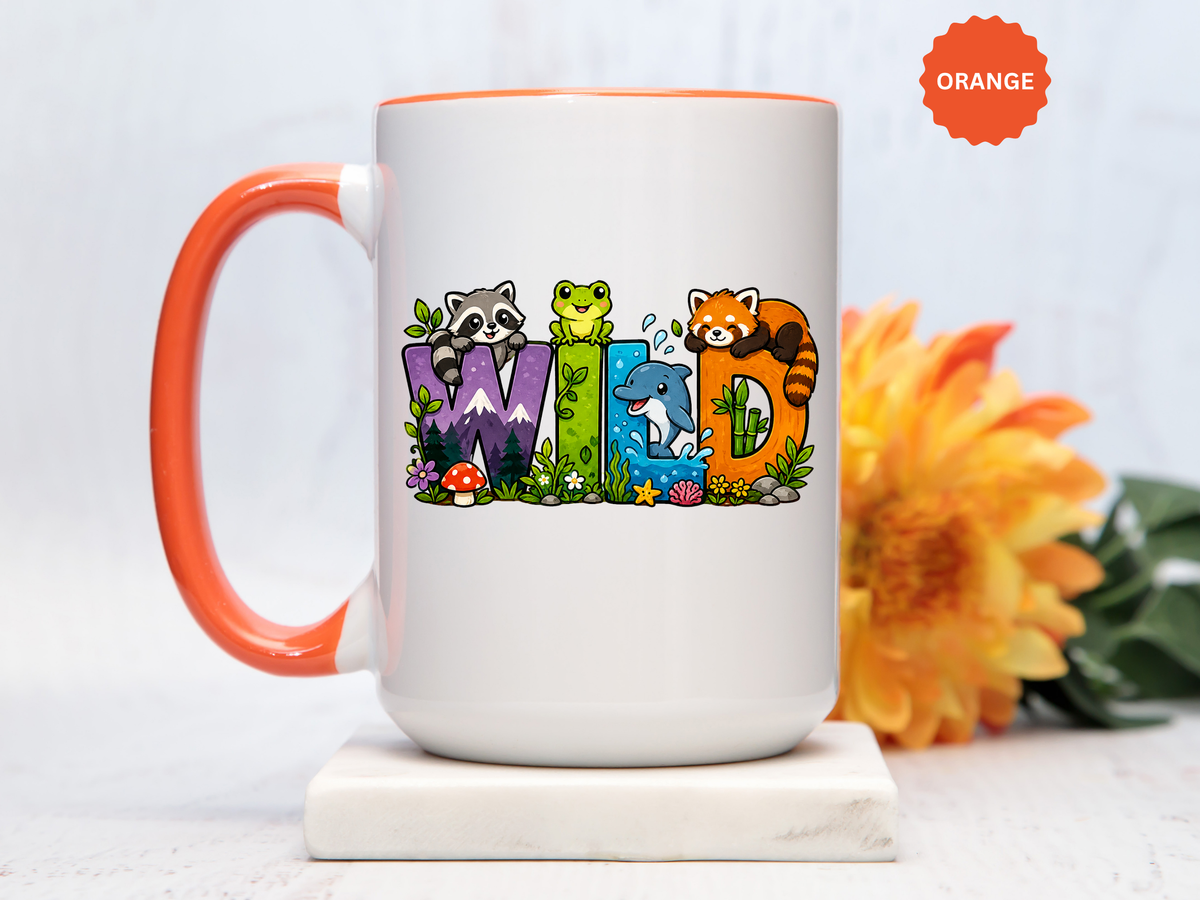 Wild Animal Mug, Colorful Nature Coffee Cup, Cute Wildlife Lover Gift for Kids, Zoo Teacher Classroom Drinkware, Birthday Present for Kids