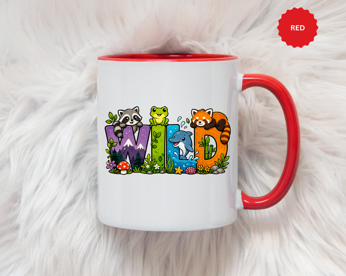 Wild Animal Mug, Colorful Nature Coffee Cup, Cute Wildlife Lover Gift for Kids, Zoo Teacher Classroom Drinkware, Birthday Present for Kids