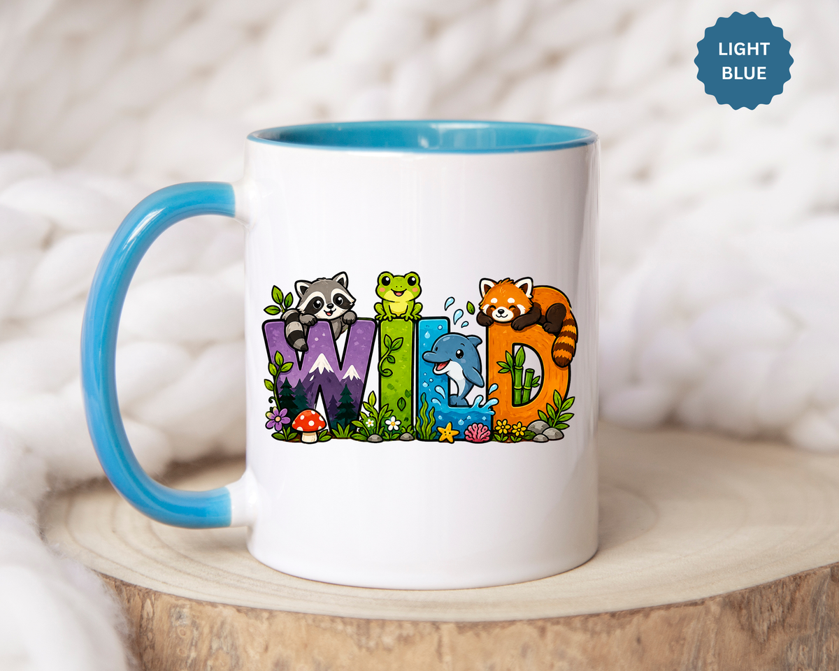 Wild Animal Mug, Colorful Nature Coffee Cup, Cute Wildlife Lover Gift for Kids, Zoo Teacher Classroom Drinkware, Birthday Present for Kids