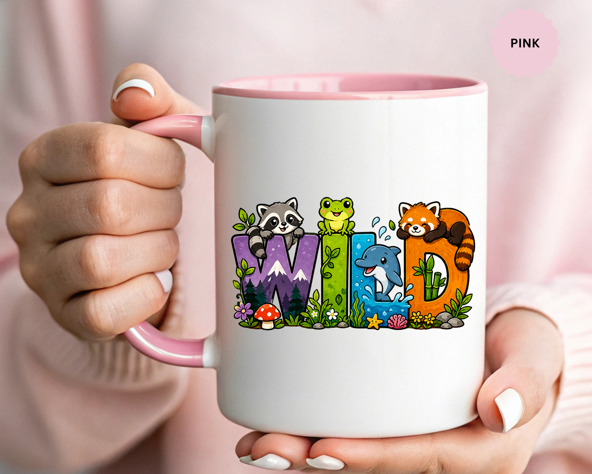 Wild Animal Mug, Colorful Nature Coffee Cup, Cute Wildlife Lover Gift for Kids, Zoo Teacher Classroom Drinkware, Birthday Present for Kids