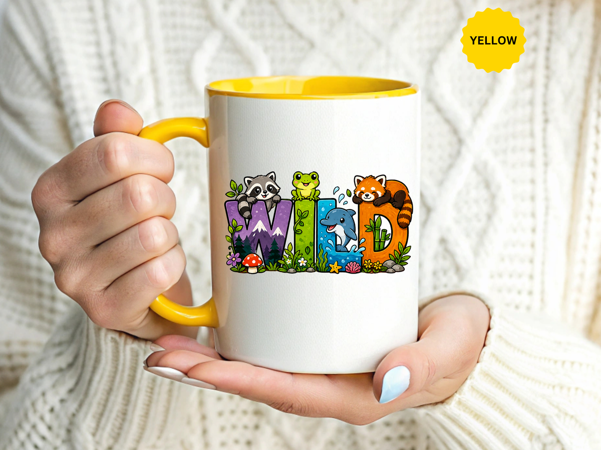 Wild Animal Mug, Colorful Nature Coffee Cup, Cute Wildlife Lover Gift for Kids, Zoo Teacher Classroom Drinkware, Birthday Present for Kids