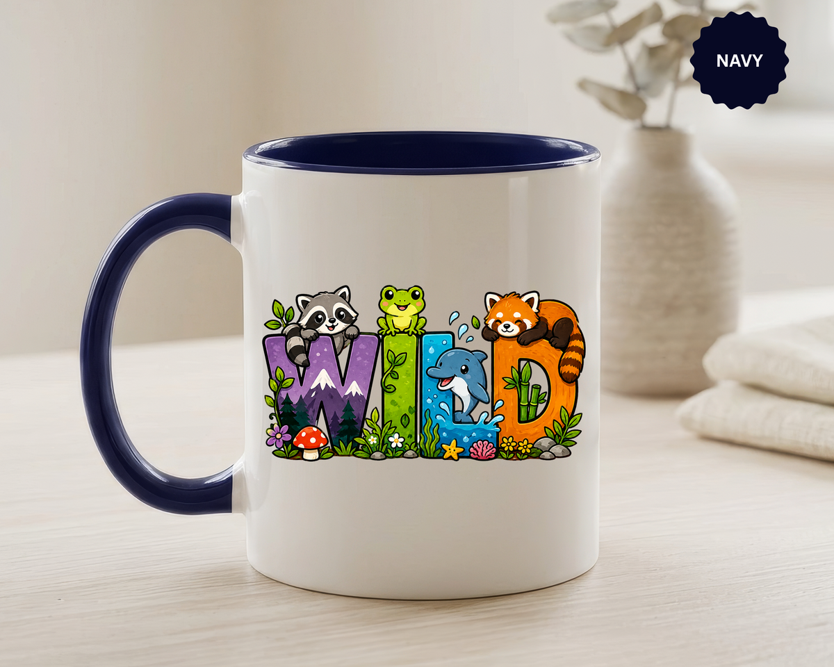 Wild Animal Mug, Colorful Nature Coffee Cup, Cute Wildlife Lover Gift for Kids, Zoo Teacher Classroom Drinkware, Birthday Present for Kids