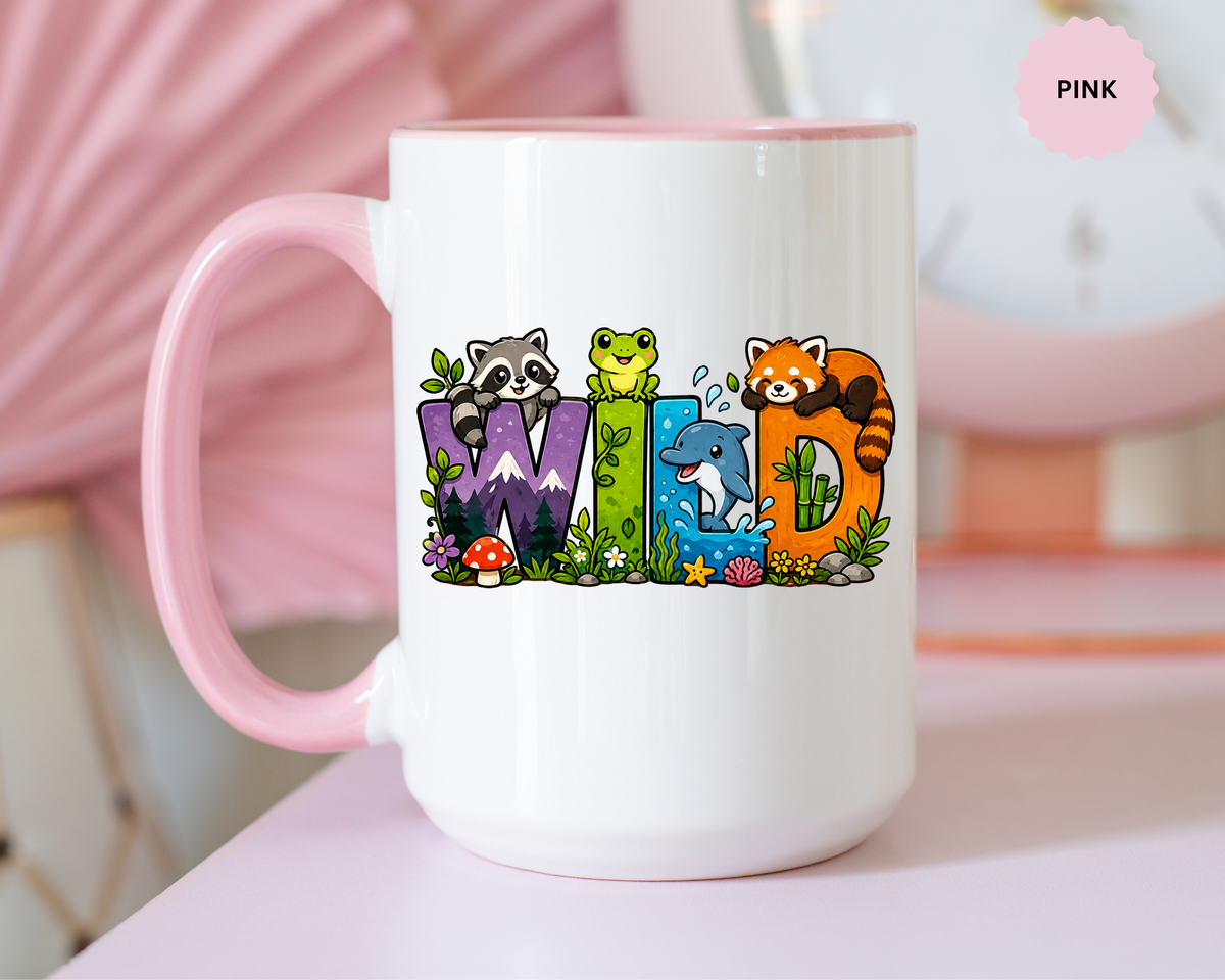 Wild Animal Mug, Colorful Nature Coffee Cup, Cute Wildlife Lover Gift for Kids, Zoo Teacher Classroom Drinkware, Birthday Present for Kids