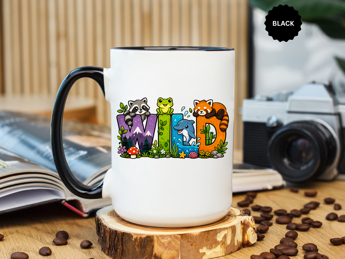 Wild Animal Mug, Colorful Nature Coffee Cup, Cute Wildlife Lover Gift for Kids, Zoo Teacher Classroom Drinkware, Birthday Present for Kids