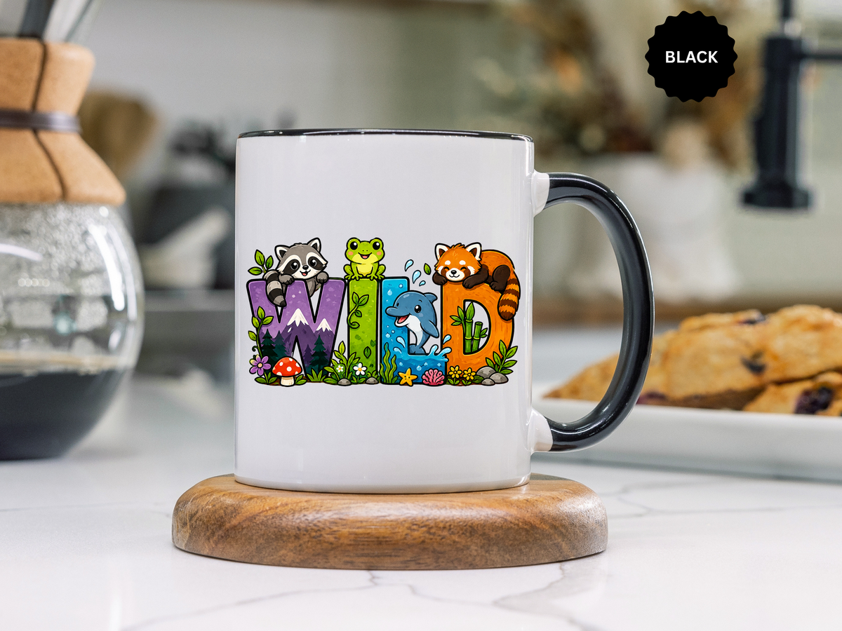 Wild Animal Mug, Colorful Nature Coffee Cup, Cute Wildlife Lover Gift for Kids, Zoo Teacher Classroom Drinkware, Birthday Present for Kids