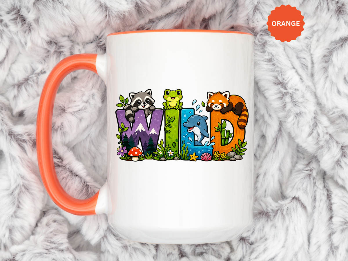 Wild Animal Mug, Colorful Nature Coffee Cup, Cute Wildlife Lover Gift for Kids, Zoo Teacher Classroom Drinkware, Birthday Present for Kids