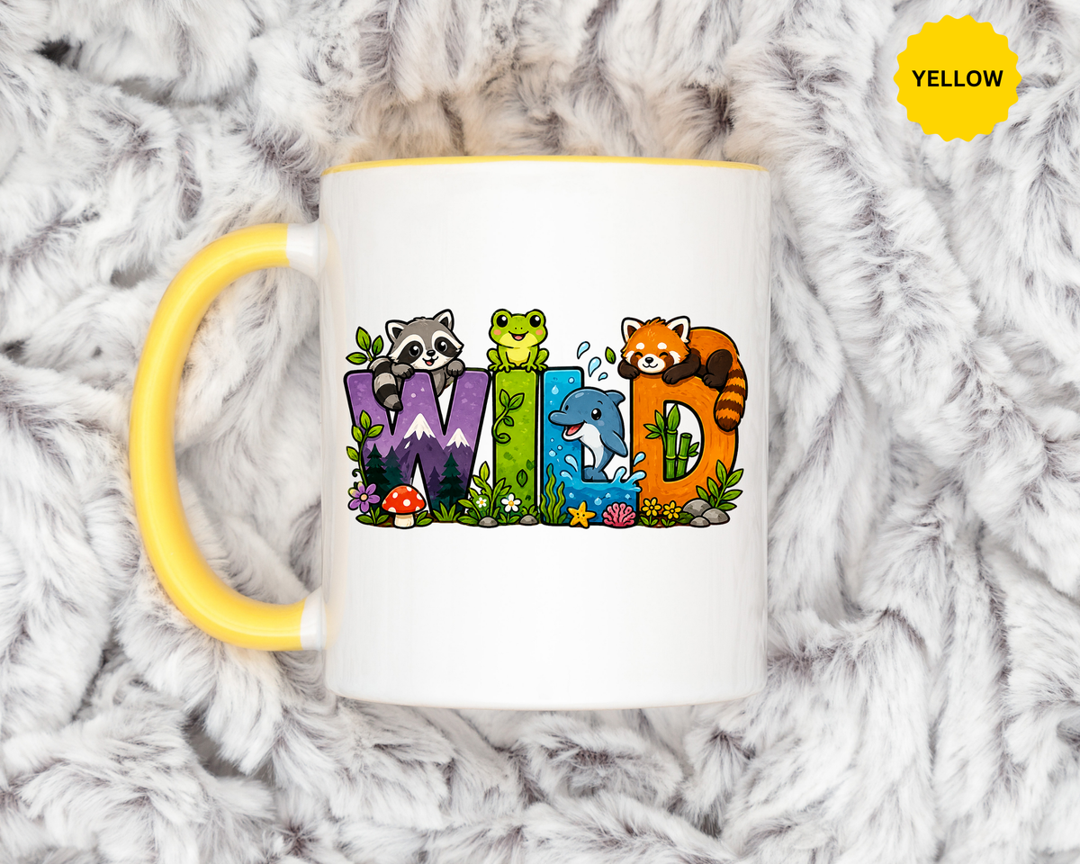 Wild Animal Mug, Colorful Nature Coffee Cup, Cute Wildlife Lover Gift for Kids, Zoo Teacher Classroom Drinkware, Birthday Present for Kids