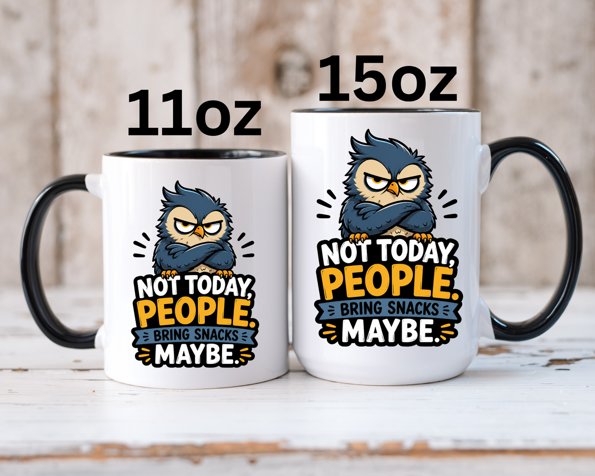 Not Today People Mug, Funny Owl Coffee Cup, Introvert Humor Gift for Coworker, Funny Snack Lover Present, Sarcastic Office Drinkware