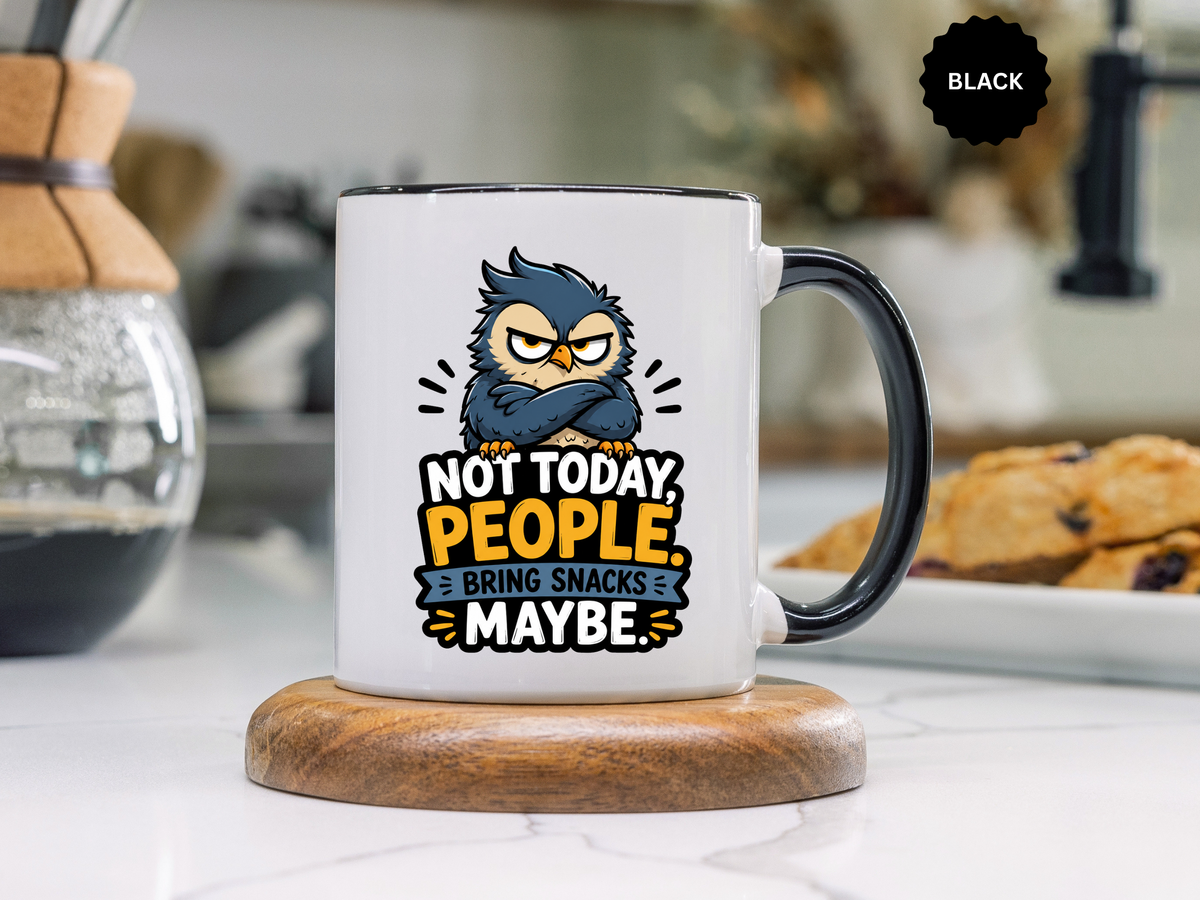 Not Today People Mug, Funny Owl Coffee Cup, Introvert Humor Gift for Coworker, Funny Snack Lover Present, Sarcastic Office Drinkware