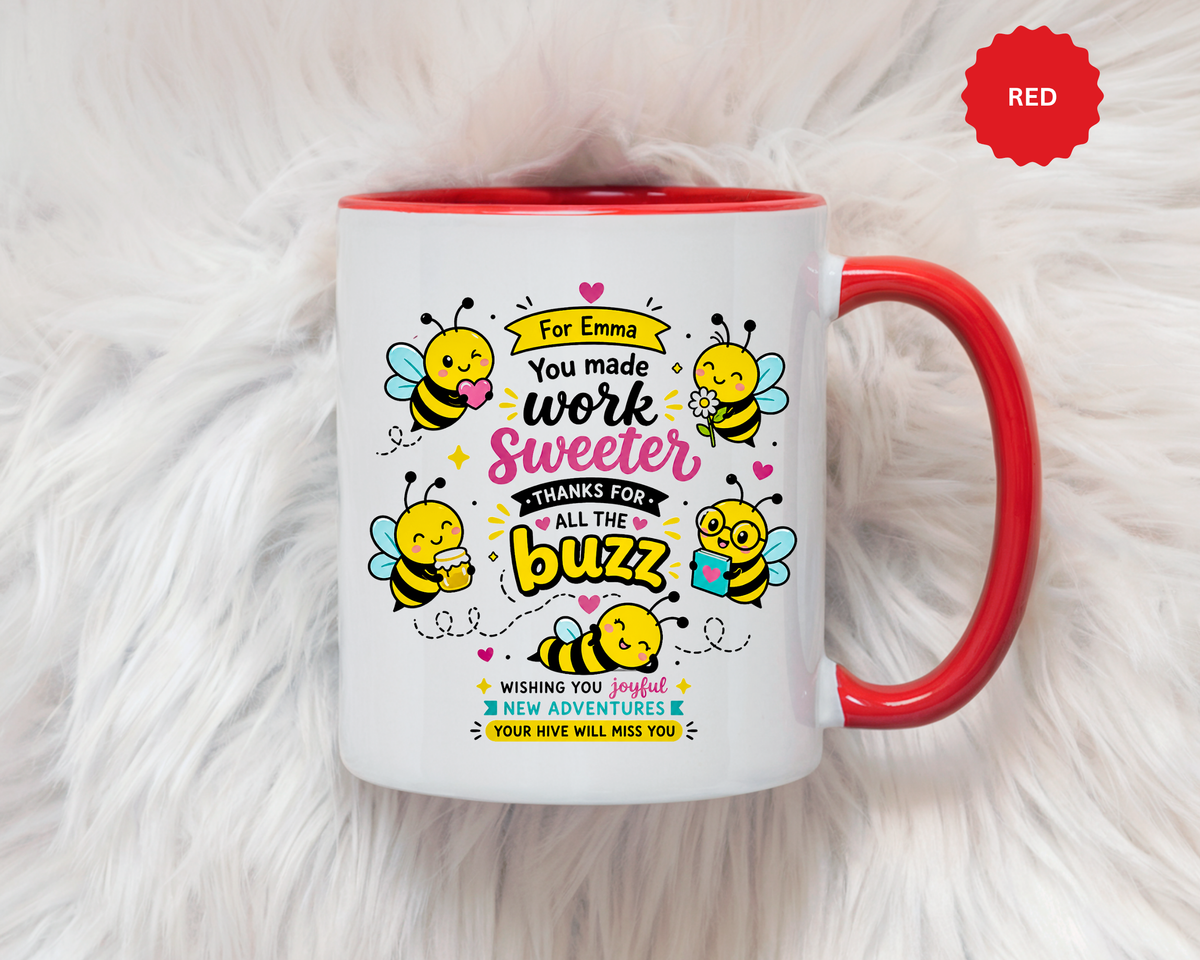 Personalized Coworker Farewell Mug with Name, You Made Work Sweeter Coffee Cup, Leaving Gift from Team, New Job Bee Office Keepsake