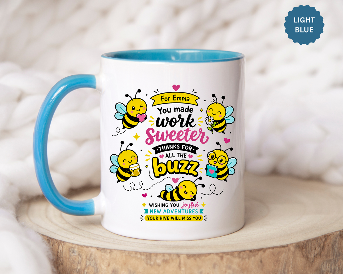 Personalized Coworker Farewell Mug with Name, You Made Work Sweeter Coffee Cup, Leaving Gift from Team, New Job Bee Office Keepsake