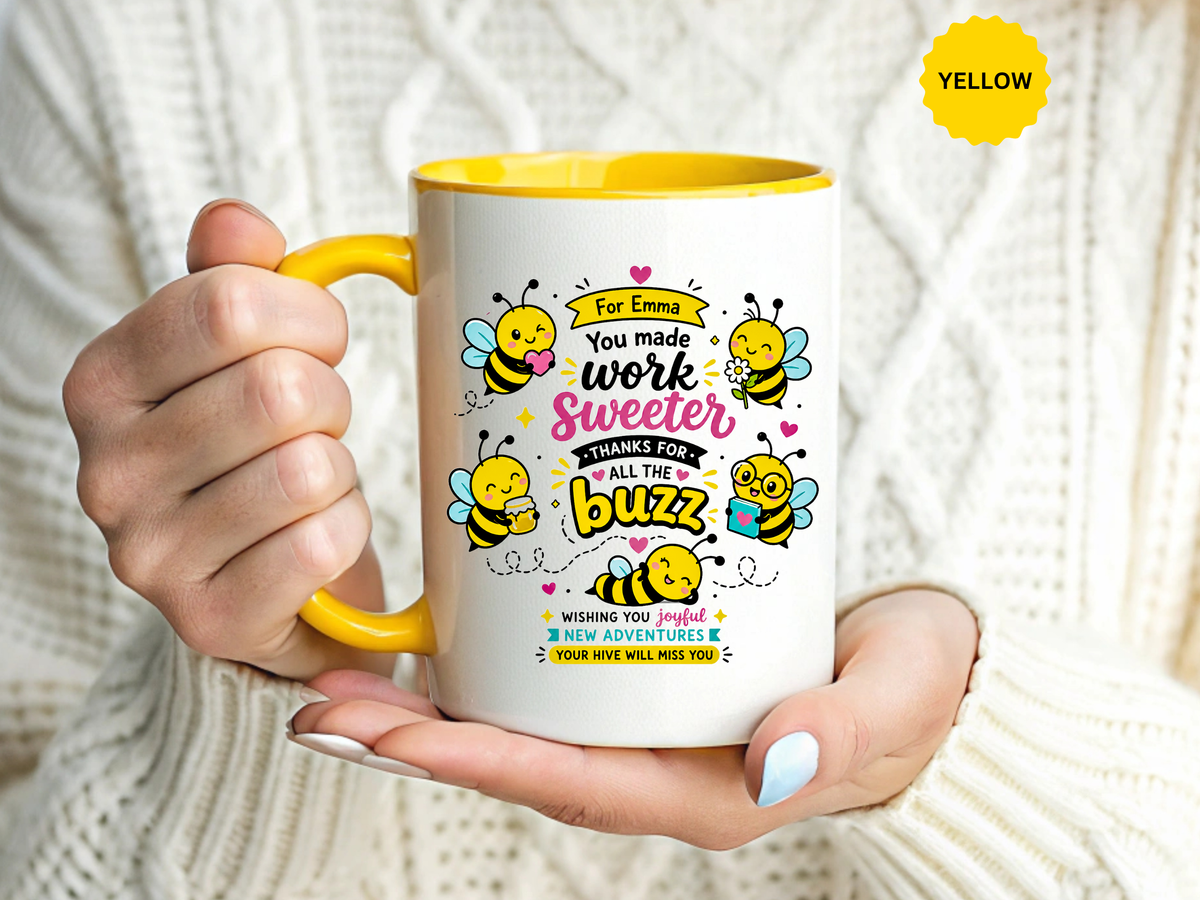 Personalized Coworker Farewell Mug with Name, You Made Work Sweeter Coffee Cup, Leaving Gift from Team, New Job Bee Office Keepsake
